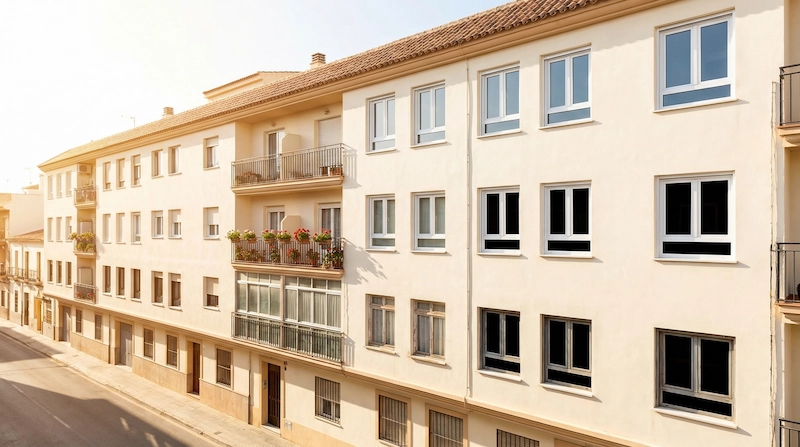 Ventanas de PVC blancas en fachada de piso